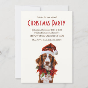 Brittany Spaniel in Santa Hat Dog Christmas Party Invitation