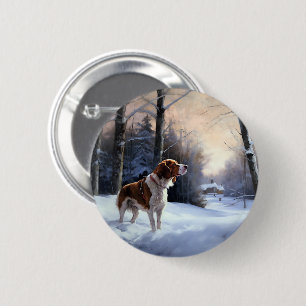 Brittany Spaniel Let It Snow Christmas 6 Cm Round Badge