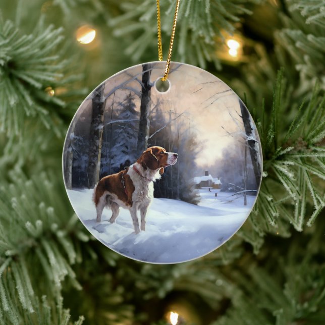 Brittany Spaniel Let It Snow Christmas Ceramic Tree Decoration (Tree)