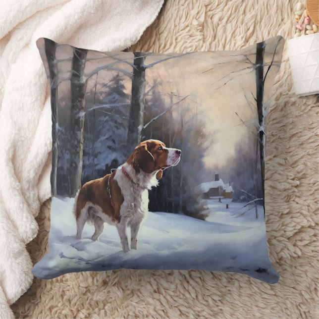 Brittany Spaniel Let It Snow Christmas Cushion (Blanket)