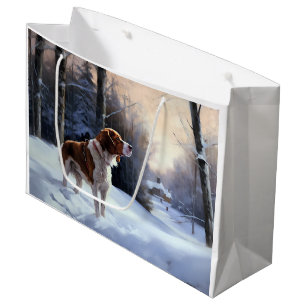 Brittany Spaniel Let It Snow Christmas Large Gift Bag