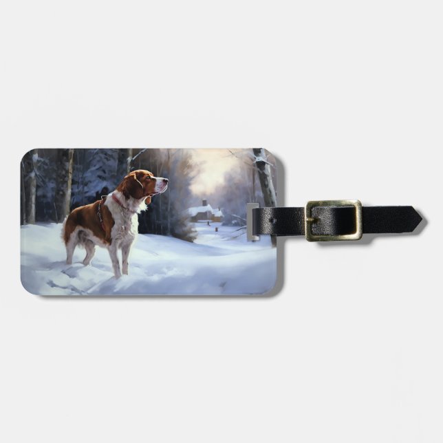 Brittany Spaniel Let It Snow Christmas Luggage Tag (Front Horizontal)