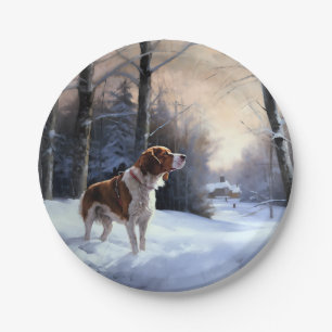Brittany Spaniel Let It Snow Christmas Paper Plate