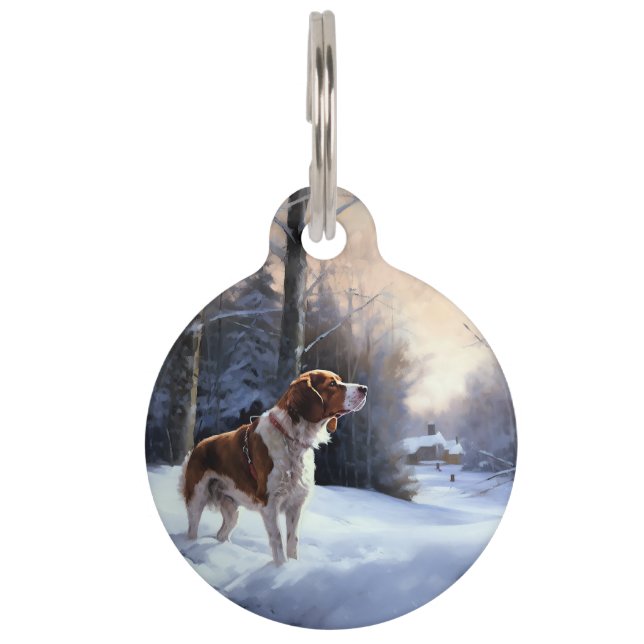 Brittany Spaniel Let It Snow Christmas Pet Tag (Front)