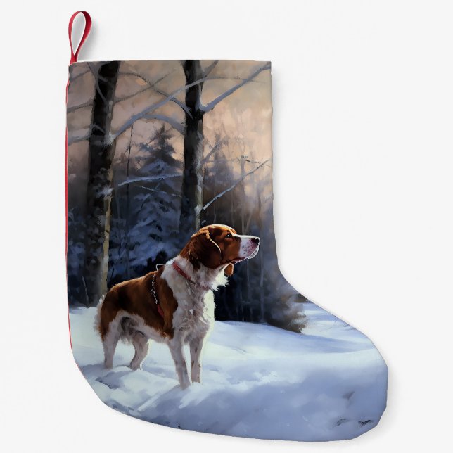 Brittany Spaniel Let It Snow Christmas Small Christmas Stocking (Front)