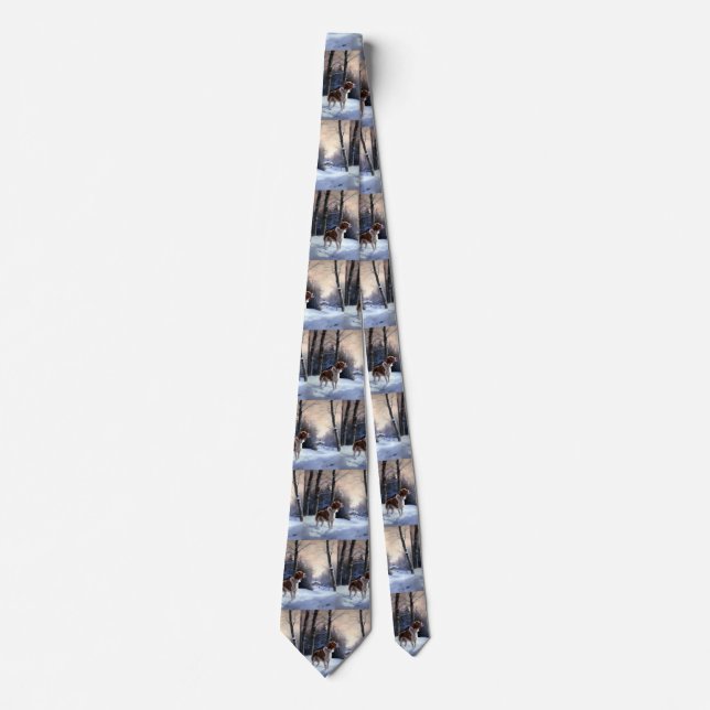 Brittany Spaniel Let It Snow Christmas Tie (Front)