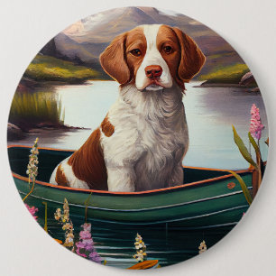 Brittany Spaniel on a Paddle: A Scenic Adventure 6 Cm Round Badge
