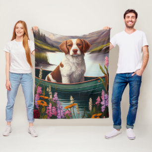 Brittany Spaniel on a Paddle: A Scenic Adventure Fleece Blanket