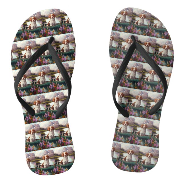 Brittany Spaniel on a Paddle: A Scenic Adventure Flip Flops (Footbed)