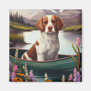 Brittany Spaniel on a Paddle: A Scenic Adventure Magnet