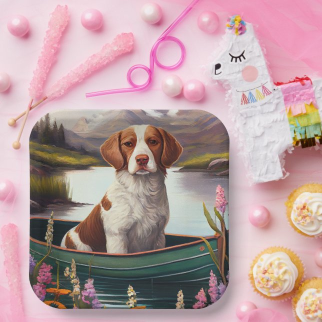 Brittany Spaniel on a Paddle: A Scenic Adventure Paper Plate (Party)