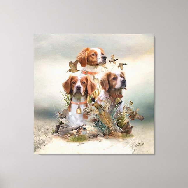 Brittany Spaniel , Passion for Birds Canvas Print (Front)
