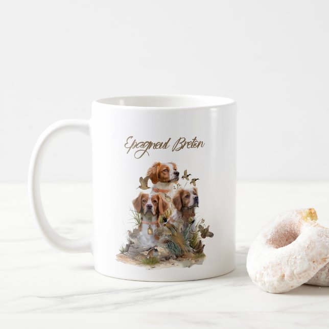 Brittany Spaniel , Passion for Birds Coffee Mug (With Donut)