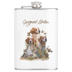 Brittany Spaniel , Passion for Birds Hip Flask