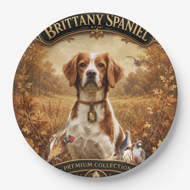 Brittany Spaniel , Passion for Birds Paper Plate (Front)