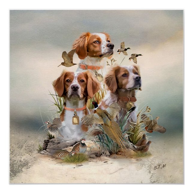 Brittany Spaniel , Passion for Birds Poster (Front)