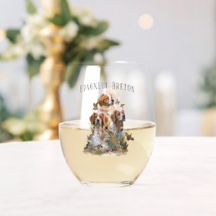Brittany Spaniel , Passion for Birds Stemless Wine Glass