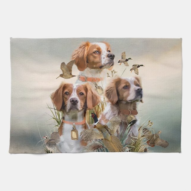 Brittany Spaniel , Passion for Birds Tea Towel (Horizontal)