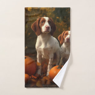 Brittany Spaniel Puppy Autumn Delight Pumpkin Bath Towel Set