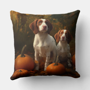 Brittany Spaniel Puppy Autumn Delight Pumpkin  Cushion