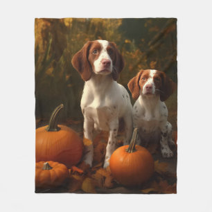 Brittany Spaniel Puppy Autumn Delight Pumpkin  Fleece Blanket