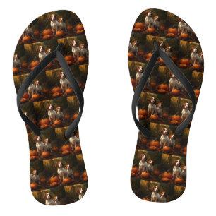Brittany Spaniel Puppy Autumn Delight Pumpkin  Flip Flops