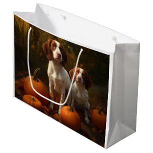 Brittany Spaniel Puppy Autumn Delight Pumpkin  Large Gift Bag