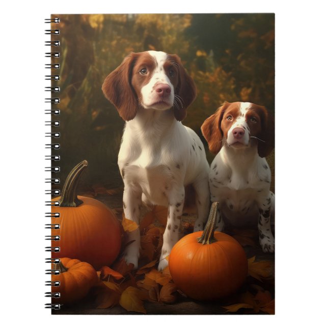 Brittany Spaniel Puppy Autumn Delight Pumpkin  Notebook (Front)