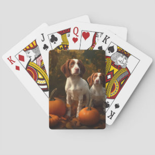 Brittany Spaniel Puppy Autumn Delight Pumpkin  Playing Cards
