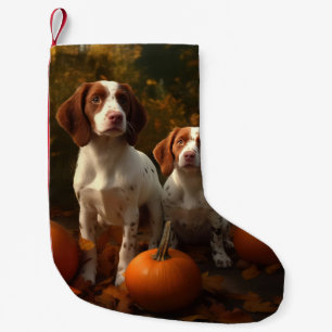 Brittany Spaniel Puppy Autumn Delight Pumpkin Small Christmas Stocking