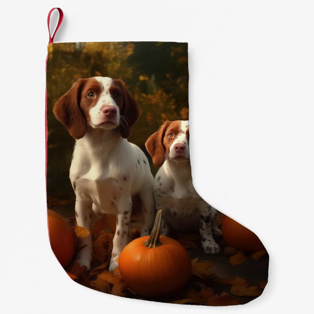 Brittany Spaniel Puppy Autumn Delight Pumpkin  Small Christmas Stocking (Front)
