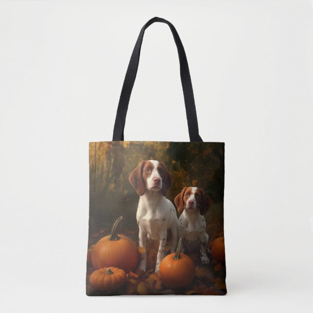 Brittany Spaniel Puppy Autumn Delight Pumpkin  Tote Bag (Front)