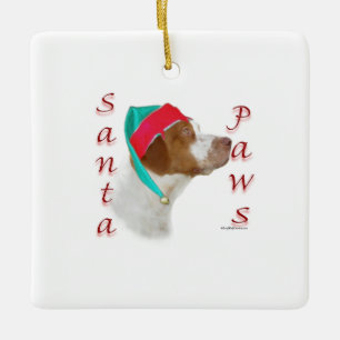 Brittany Spaniel Santa Paws Ceramic Ornament