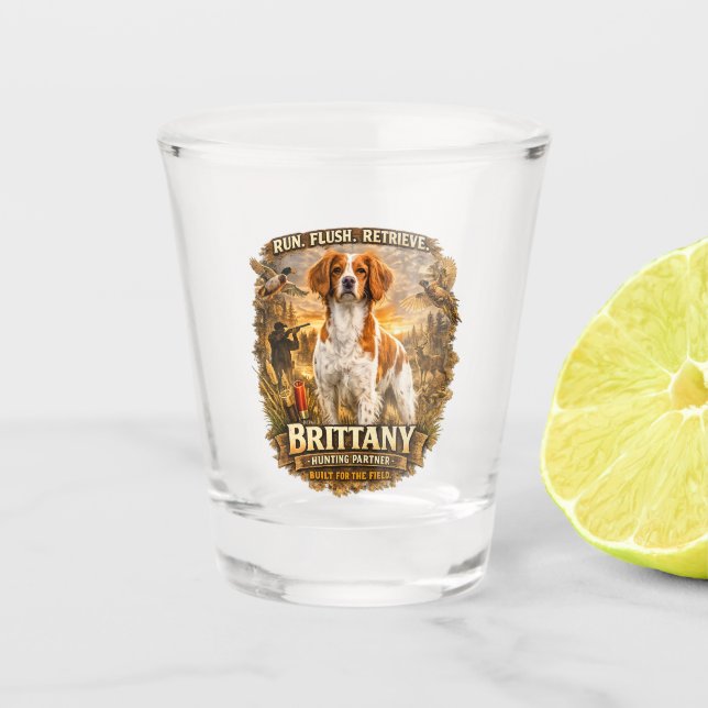 Brittany Spaniel Shot Glass (Front)