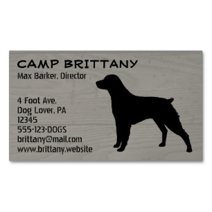 Brittany Spaniel Silhouette Dog Breed Faux Wood Magnetic Business Card