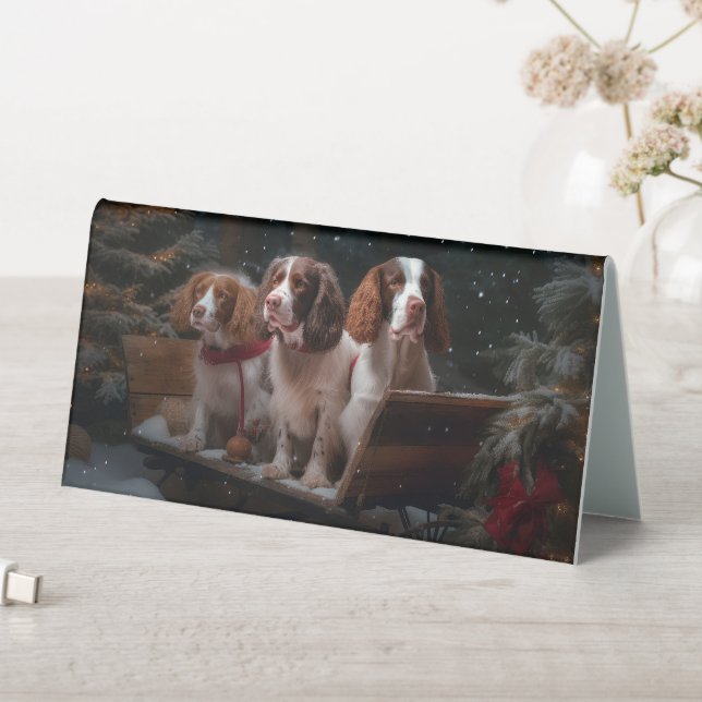 Brittany Spaniel Snowy Sleigh Christmas Decor  (In SItu (Table))