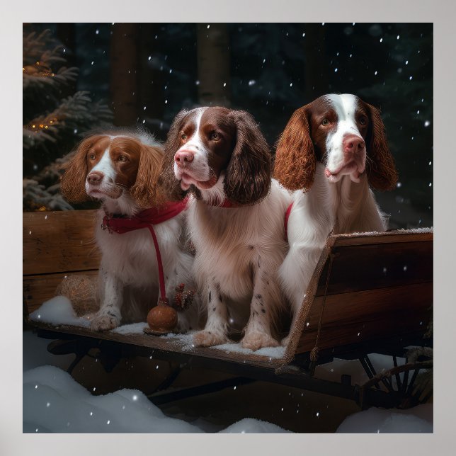 Brittany Spaniel Snowy Sleigh Christmas Decor  (Front)