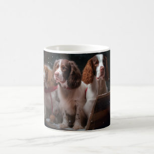 Brittany Spaniel Snowy Sleigh Christmas Decor Coffee Mug