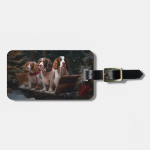 Brittany Spaniel Snowy Sleigh Christmas Decor Luggage Tag