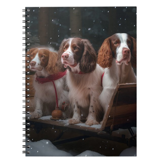Brittany Spaniel Snowy Sleigh Christmas Decor   Notebook (Front)