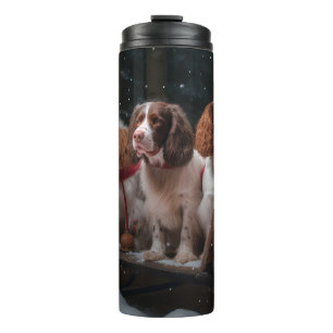 Brittany Spaniel Snowy Sleigh Christmas Decor Thermal Tumbler