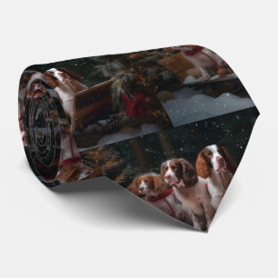 Brittany Spaniel Snowy Sleigh Christmas Decor Tie