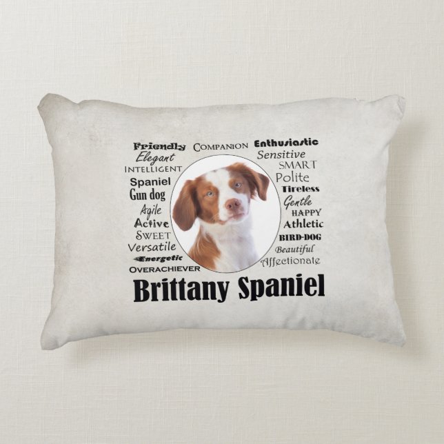 Brittany Spaniel Traits Decorative Cushion (Front)