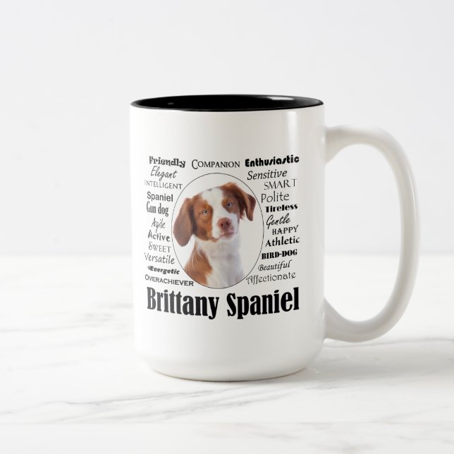 Brittany Spaniel Traits Two-Tone Coffee Mug (Right)