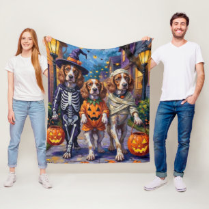 Brittany Spaniel Trick-or-Treating In Halloween Fleece Blanket