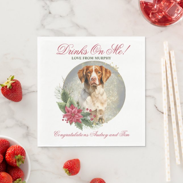 Brittany Spaniel Wedding Napkins With Dogs Photo (Insitu)