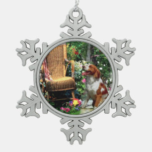 Brittany Spaniel Where Love Grows Snowflake Pewter Christmas Ornament