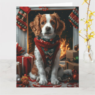 Brittany Spaniel with Christmas Gifts Fireplace  Card