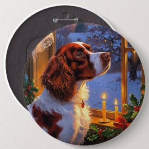 Brittany Spaniel with Christmas Lights Holiday 6 Cm Round Badge
