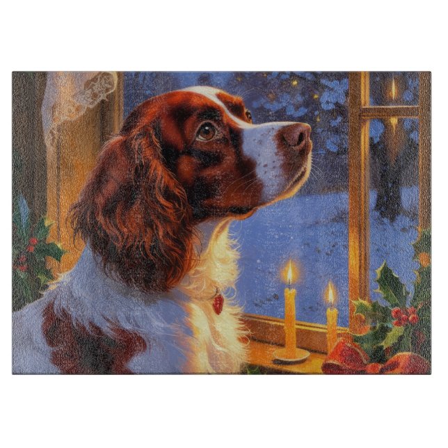Brittany Spaniel with Christmas Lights Holiday  Cutting Board (Front)